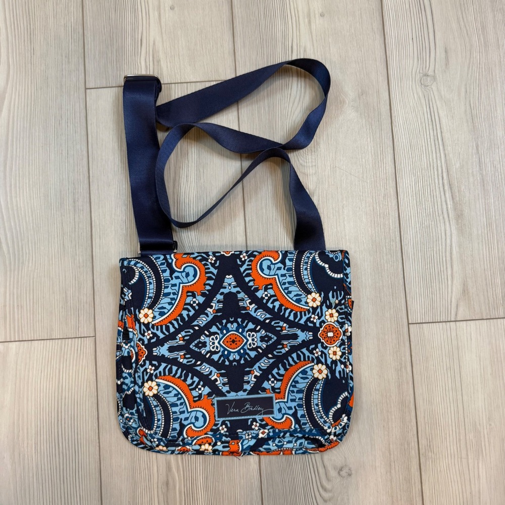 Vera Bradley Crossbody Messenger Bag Blue Orange Paisley Adjustable Strap